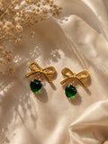 Bow Green Heart Studs